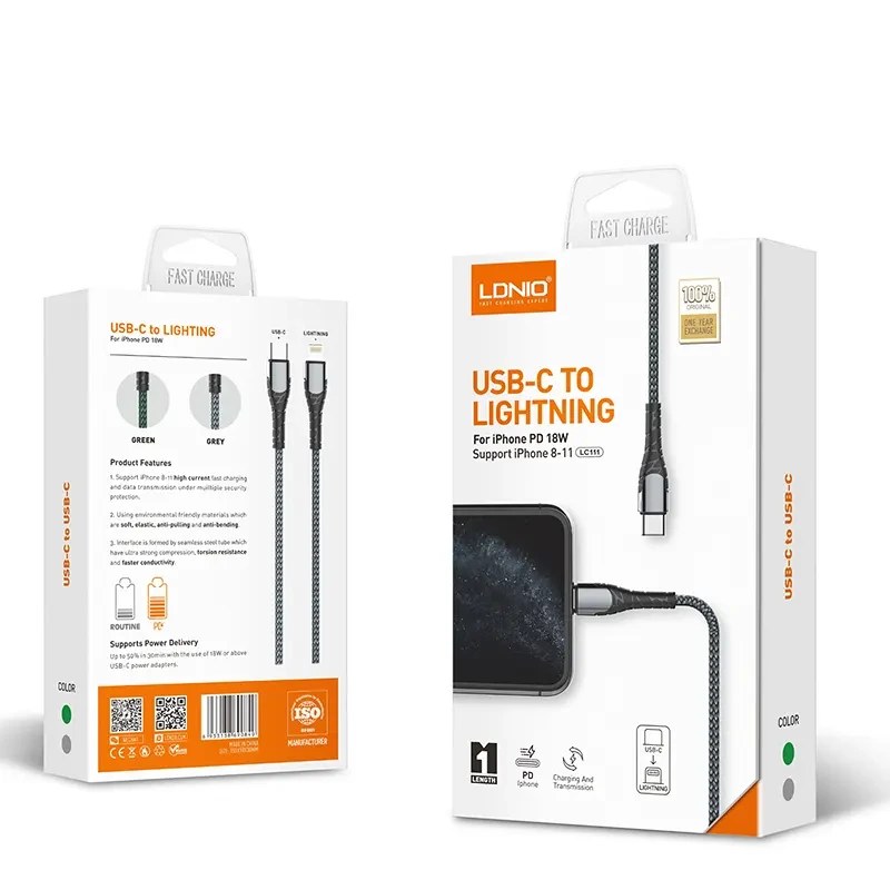 کابل شارژ type-C به Lightning الدینیو مدل Lc112