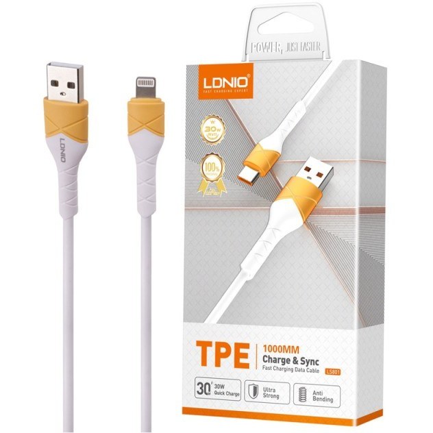 کابل لایتنینگ فست شارژ Ldnio LS801 30W 1m